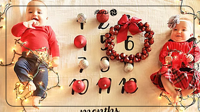 ایده عکس ماهگرد نوزاد دوقلو