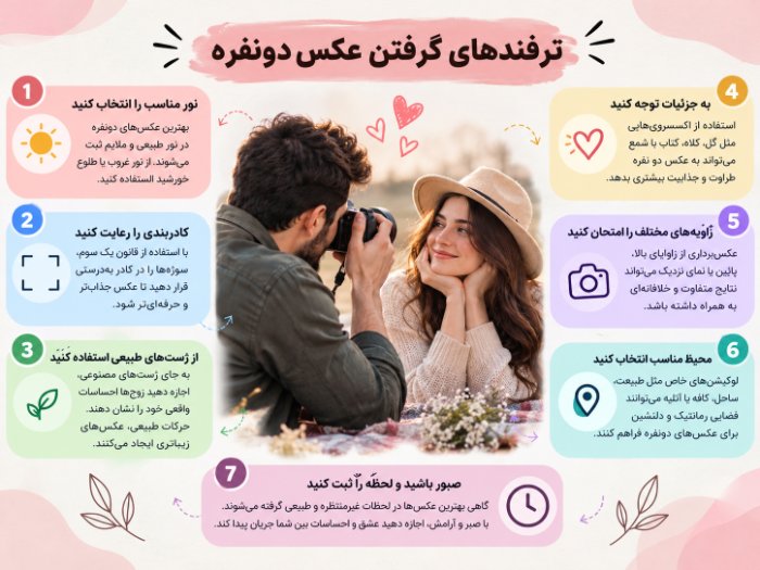 ژست عاشقانه دونفره و عکاسی از پارتنر در فضای باز