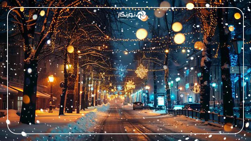 عکاسی از نورهای شهری در برف