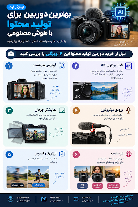 اینفوگرافیک بهترین دوربین برای تولید محتوا با هوش مصنوعی