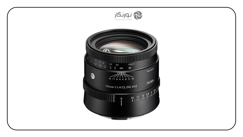 نمای سهربع لنز سیگما 50mm F1.4 CL DG و حلقههای فوکوس و دیافراگم