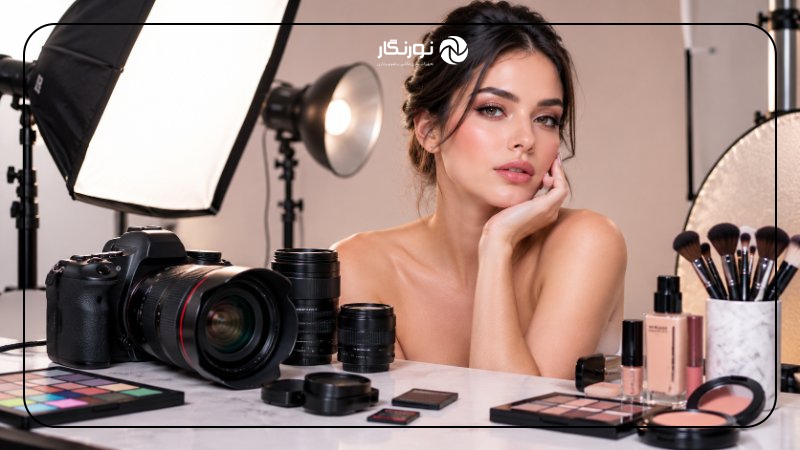 عکاسی بیوتی با دوربین حرفه‌ای، تجهیزات نورپردازی و لوازم آرایش