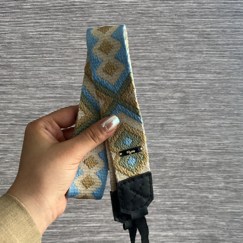 بند دوربین طرح بوهو سبز پاستیلی و آبی Bandino Camera neck Strap Pastel green