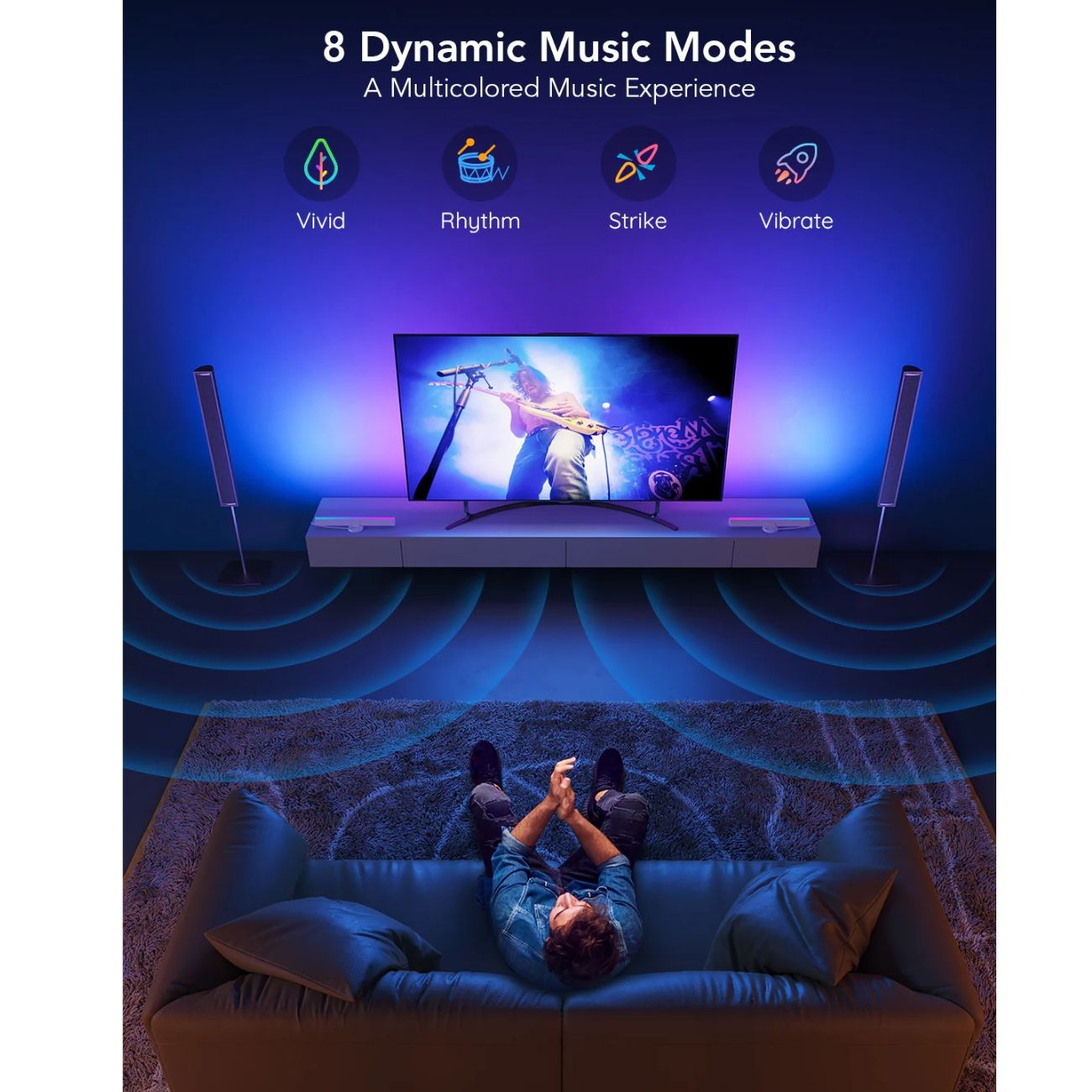 نمای چپ چراغ رومیزی هوشمند گووی Govee RGBIC TV Light Bars H6046