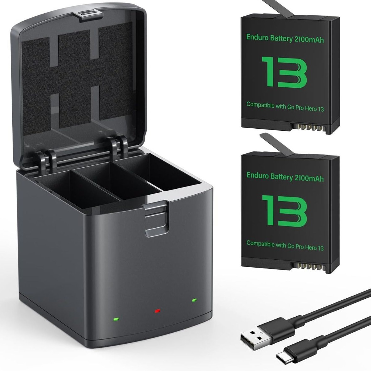 پک باتری لیتیومی و شارژر پنگگو pengguo Dual Power Kit for GoPro Hero 13 Li-Ion Batteries