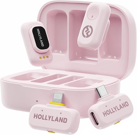 میکروفون یقه ای بی سیم صورتی Hollyland Lark A1 Combo 2 Person Wireless Microphone