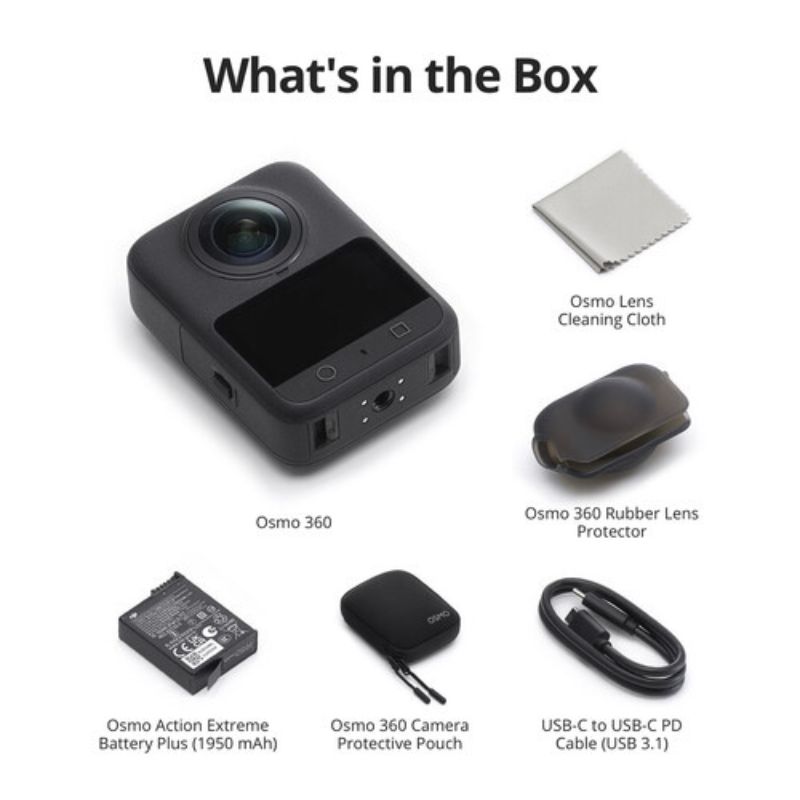 محتوای جعبه دوربین اکشن DJI Osmo 360 Action Camera Standard Combo