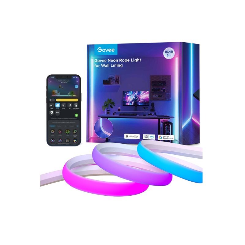 ریسه هوشمند نئون فلکسی قابل برش 5 متری Govee H6641 Neon Rope Light For Wall Lining