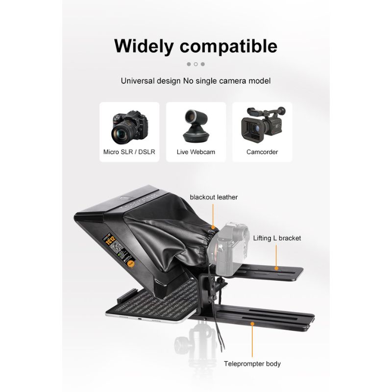 سازگاری تله‌پرامپتر حرفه‌ای لنزگو LENSGO TC12 Teleprompter for Cameras and iPads