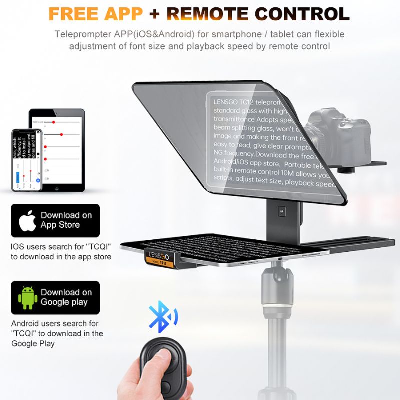 کنترل از راه دور تله‌پرامپتر حرفه‌ای لنزگو LENSGO TC12 Teleprompter for Cameras and iPads