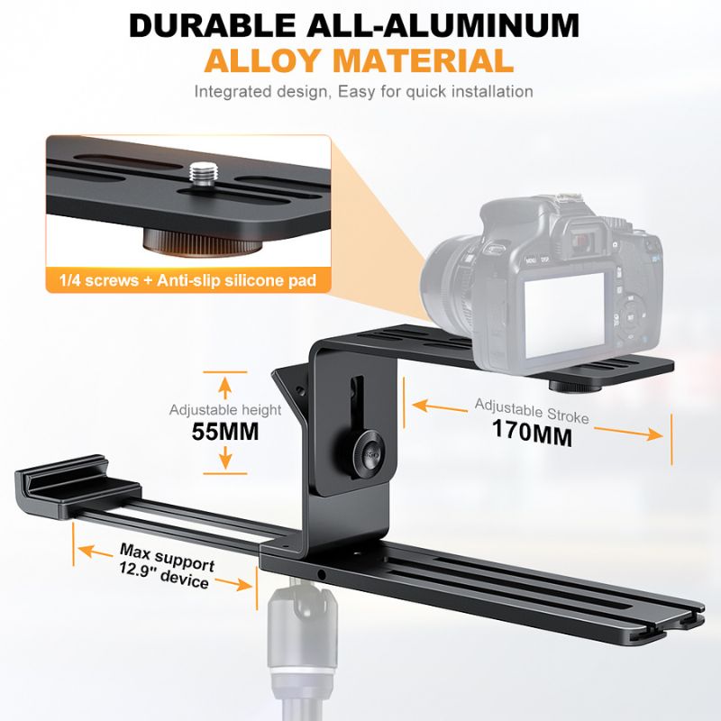 ابعاد پایه تله‌پرامپتر حرفه‌ای لنزگو LENSGO TC12 Teleprompter for Cameras and iPads