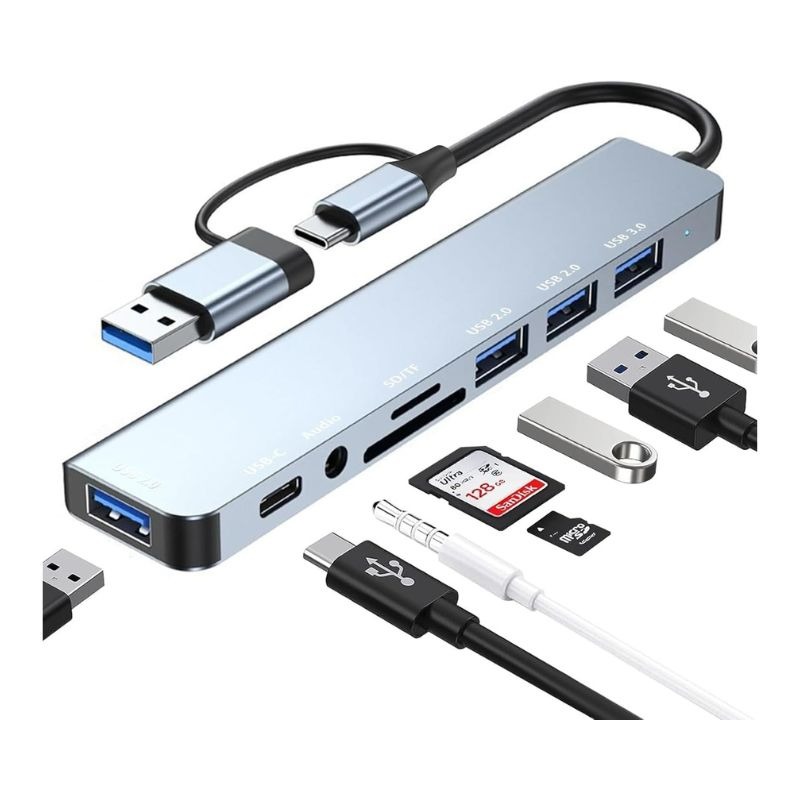 تبدیل 1 به 8 همه کاره تایپ سی HDMI/USB/SD/TF/RJ45
