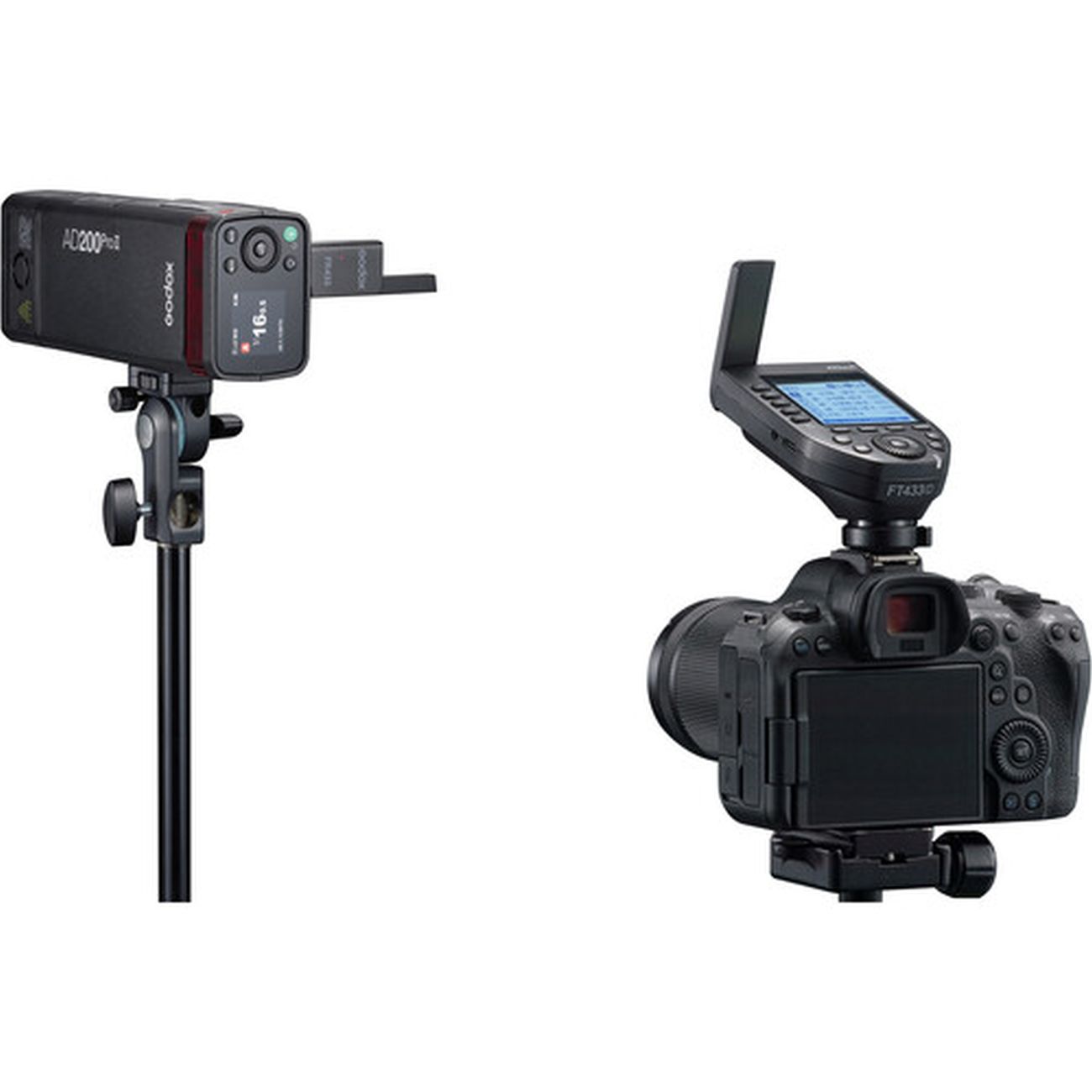 نمونه نصب شده رادیو فلاش نیکون گودکس Godox FT433N TTL Wireless Flash Trigger for Nikon