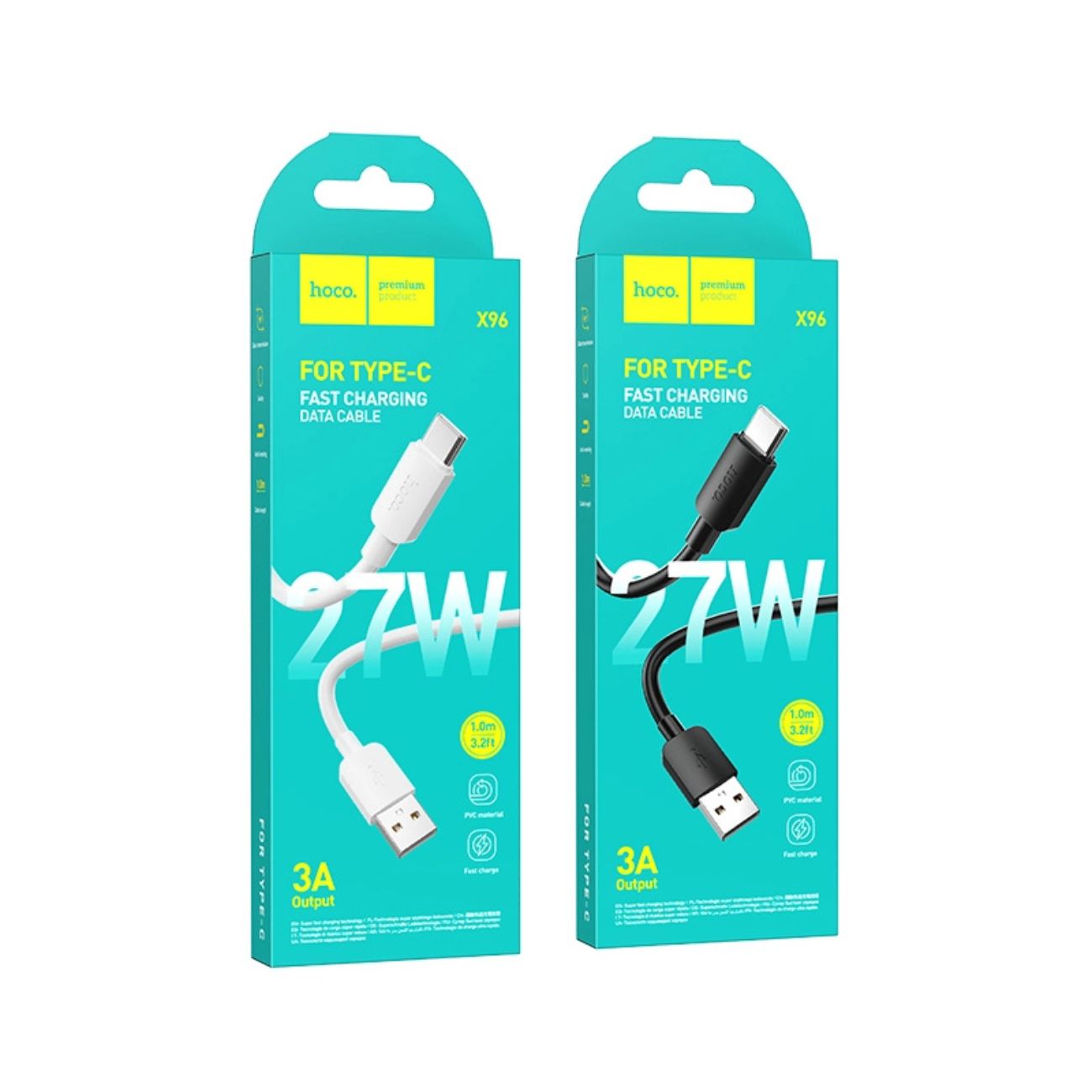 نمای بسته‌بندی کابل شارژ هوکو HOCO X96 27W USB-A to USB-C Charging Data Cable