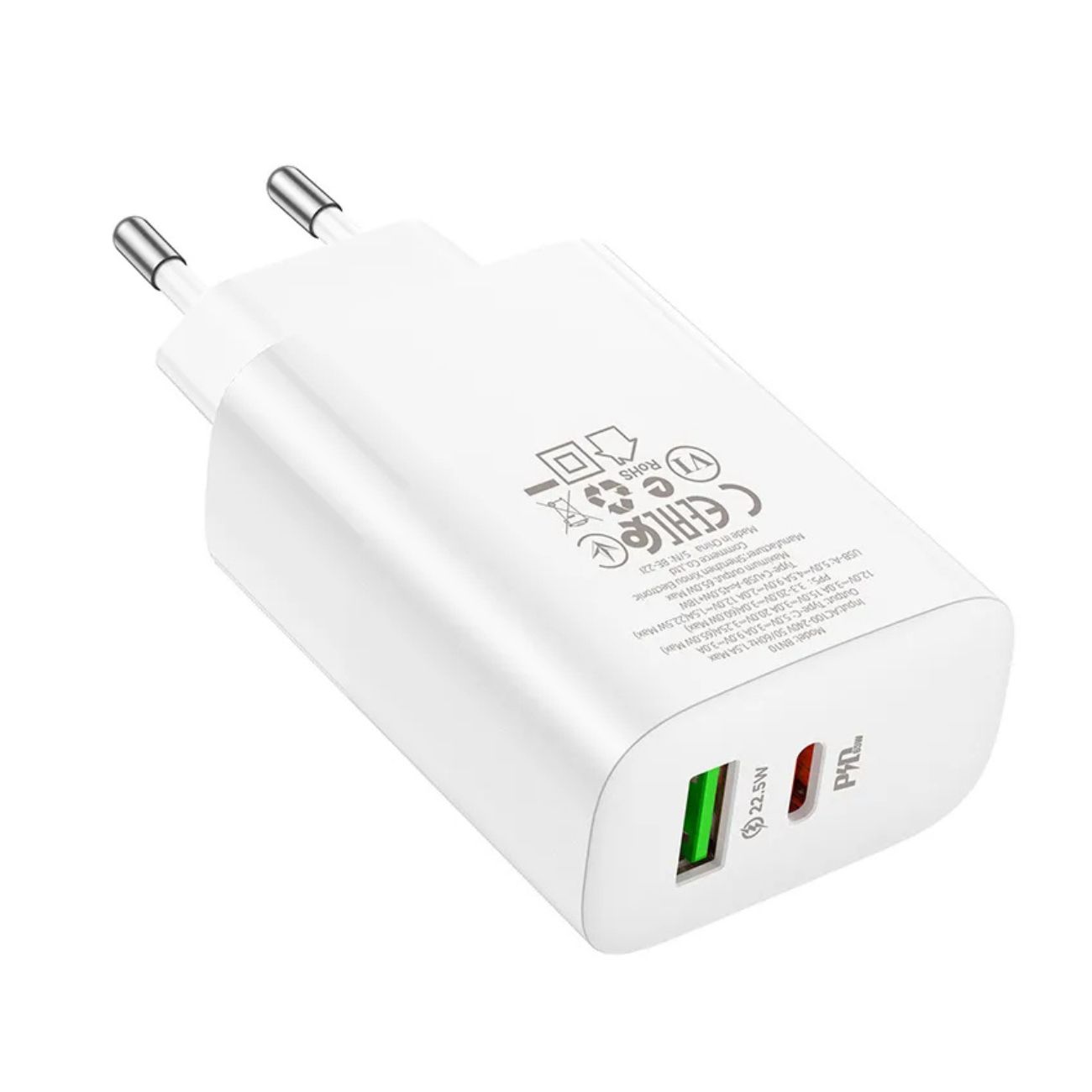 عکس از نمای پشت آداپتور شارژر فست شارژ  BN10 بروفون Borofone BN10 Fast Charger Adapter