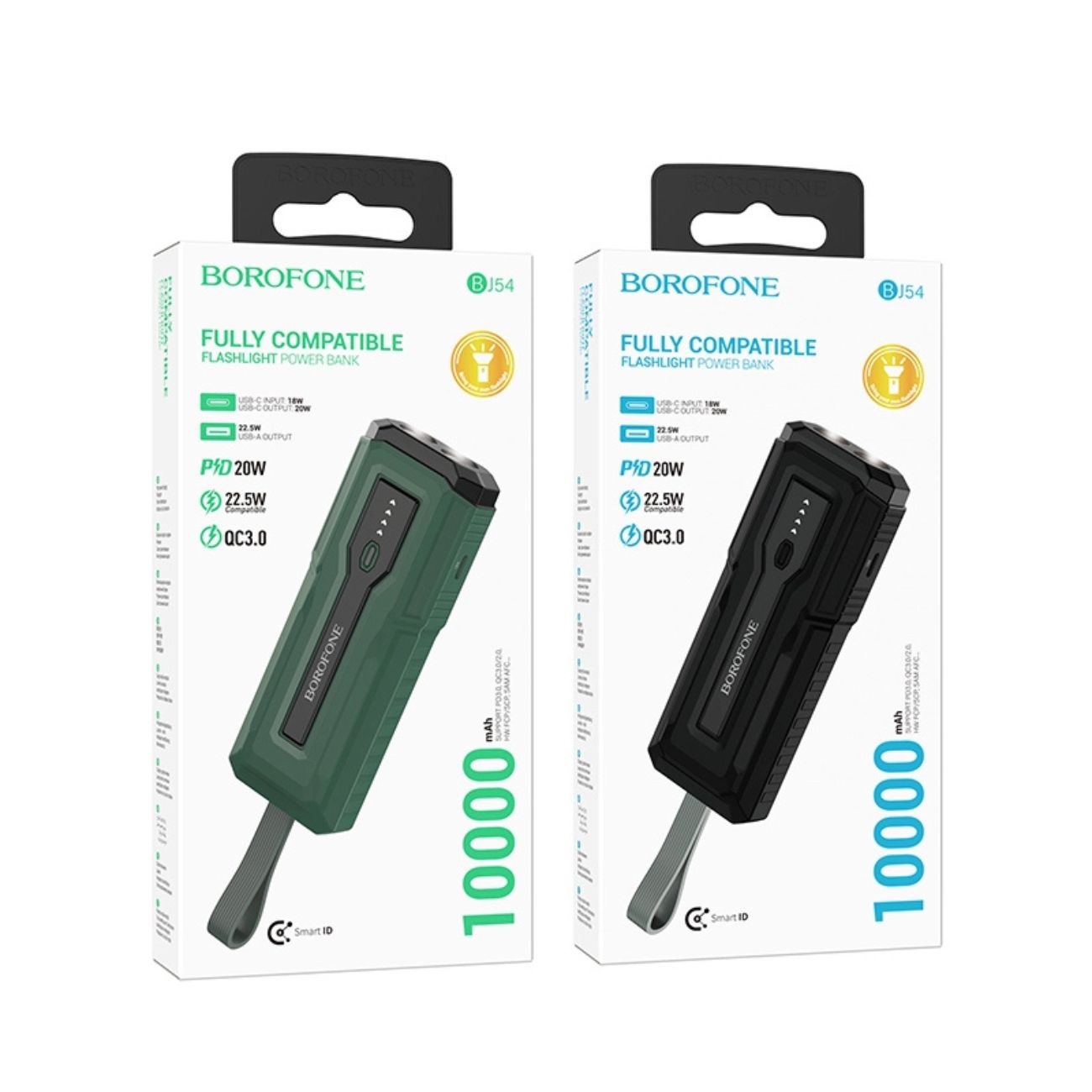 نمای جعبه پاور بانک بروفون 10000 میلی‌آمپر چراغدار مشکی Borofone BJ54 Power Bank Black