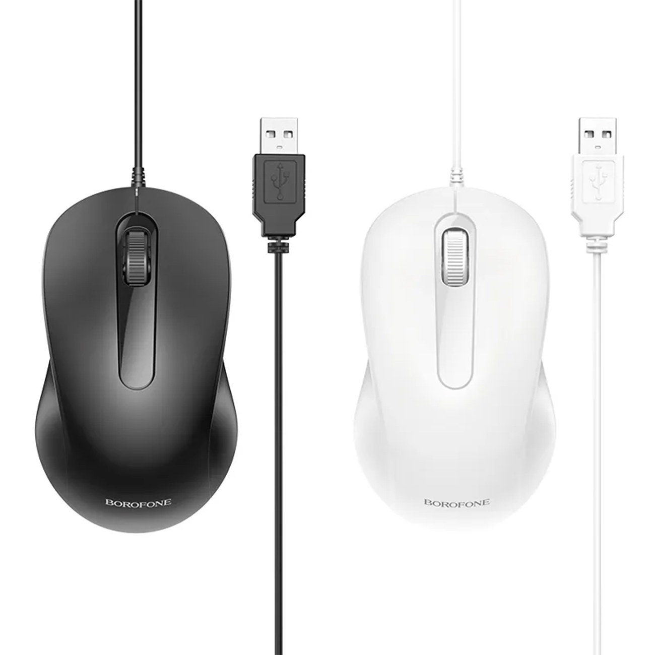 عکس از روبروی  ماوس بروفون سیمی Borofone BG4 Wired Mouse Black