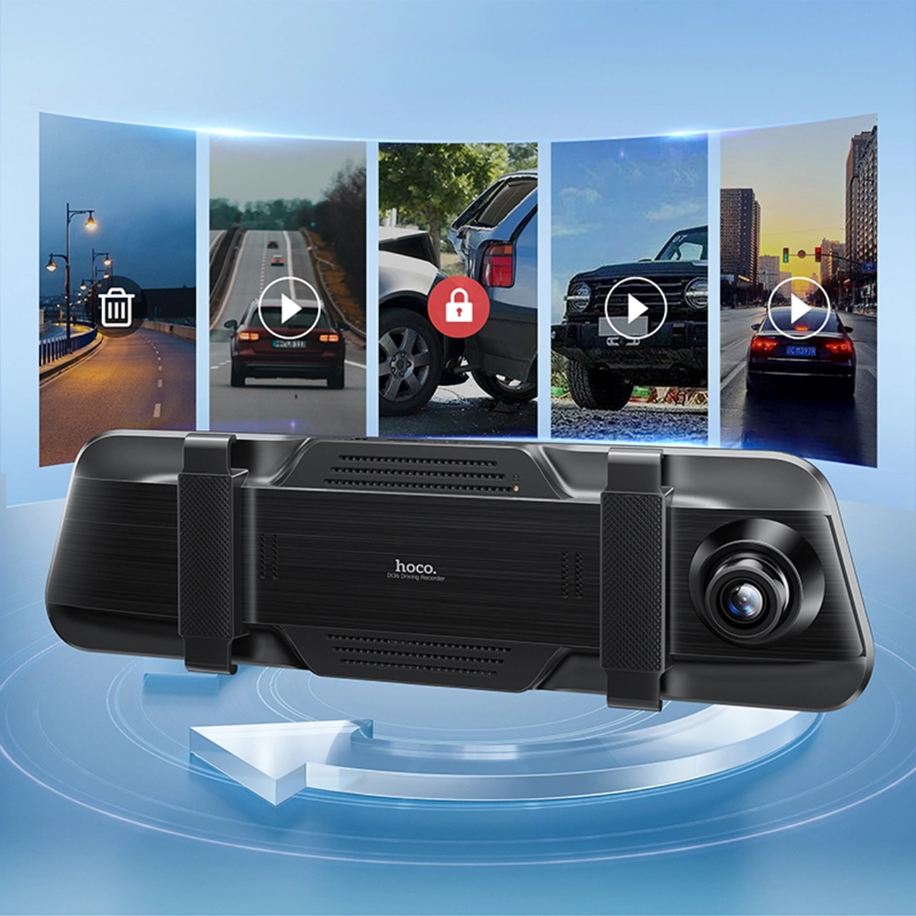 تصویر از پشت دوربین ثبت وقایع وای فای خودرو Hoco DI36 Wi-Fi Car Dash Cam