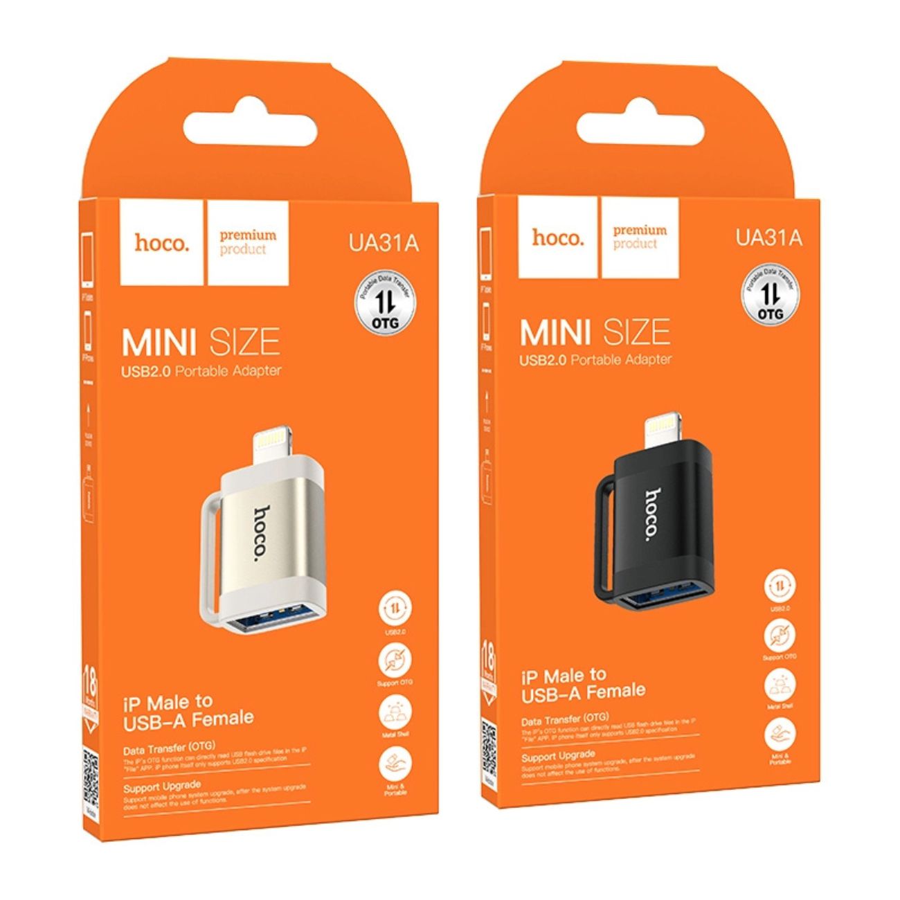 نمای بسته بندی تبدیل با سری لایتنینگ هوکو Hoco UA31A Lightning to USB-A OTG Adapter black