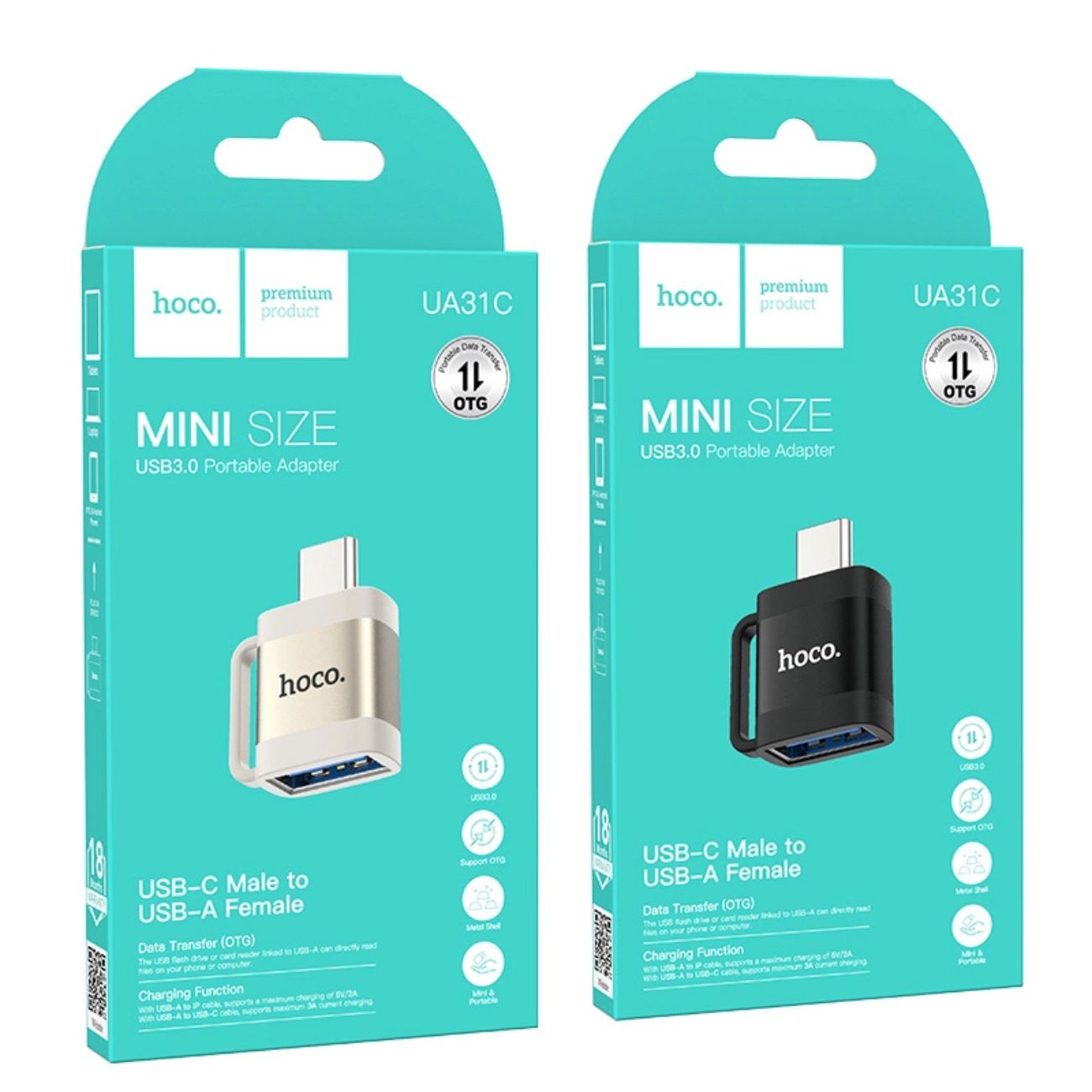 نمای جعبه مبدل هوکو Hoco OTG Type‑C to USB‑A UA31C Adapter  white