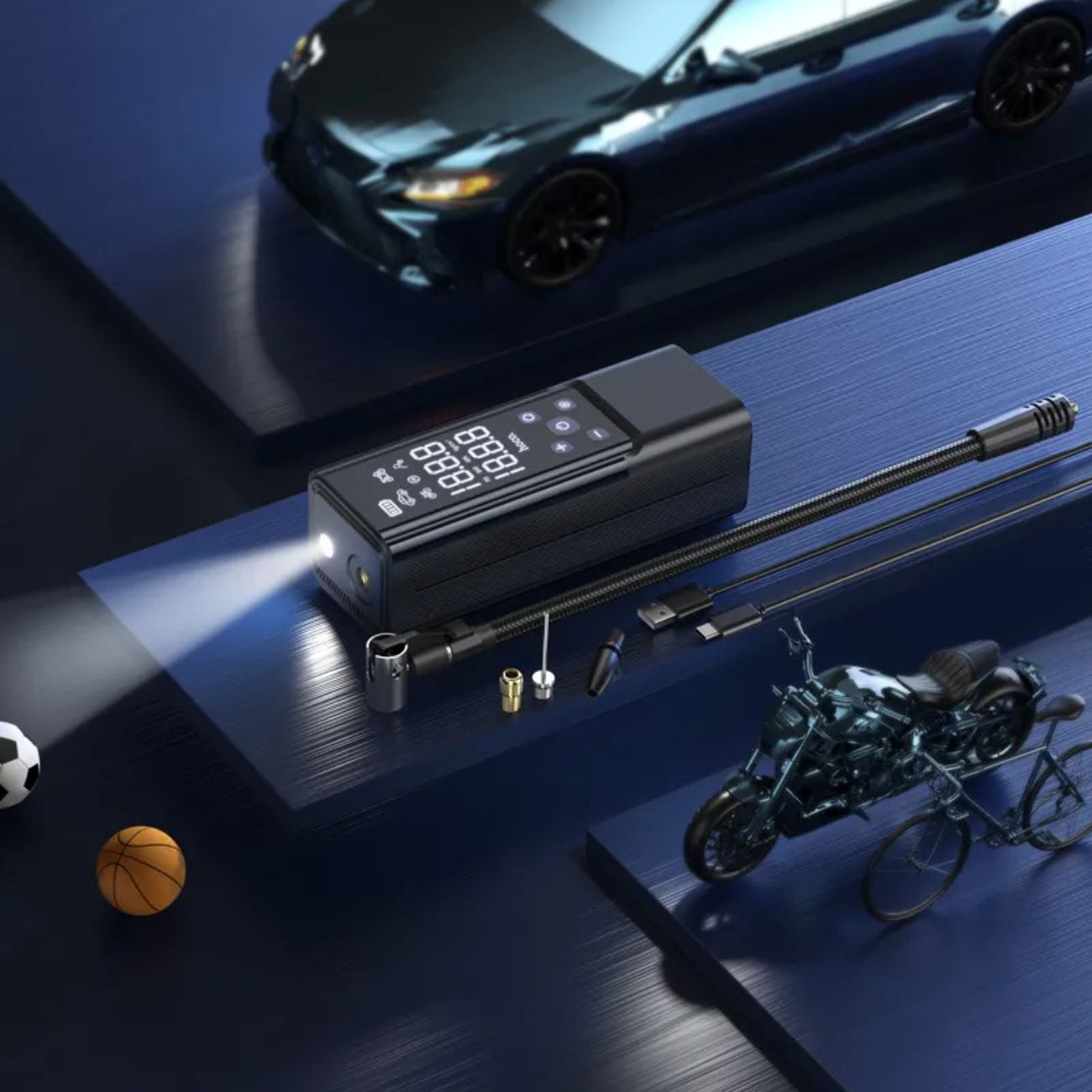 نمای در حال استفاده پمپ باد خودرو هوکو HOCO ZP7 Car Inflatable Pump