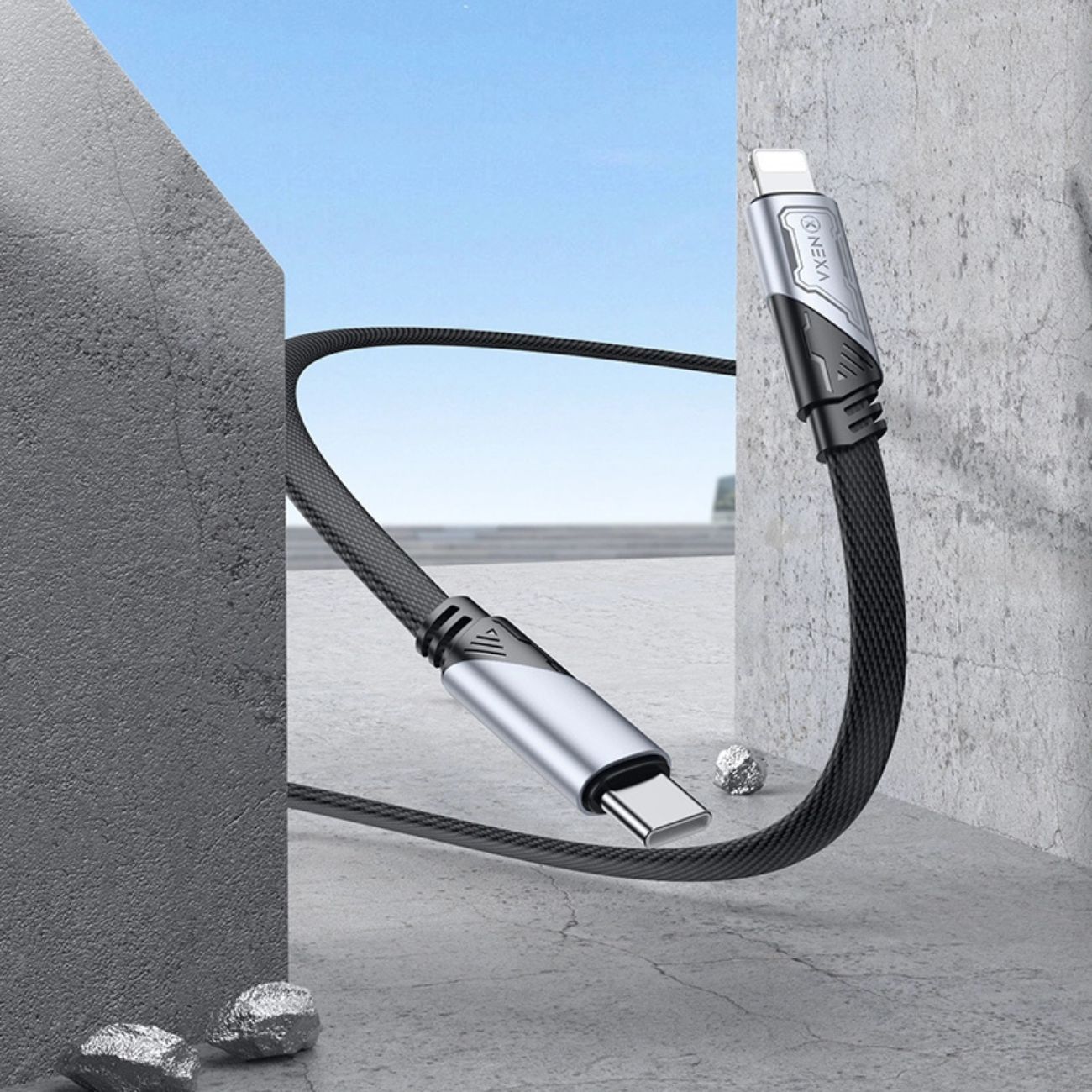 نمای کاربردی کابل تایپ سی به لایتنینگ نکسا Nexa L73 27W PD Type-C to Lightning Charging Cable