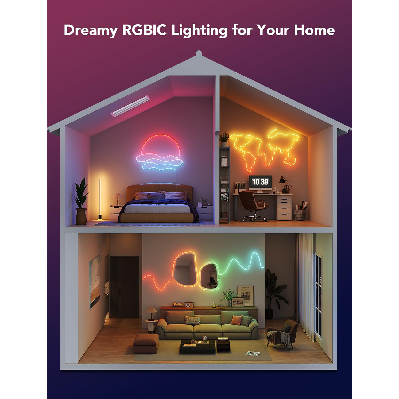 عکس در حال استفاده از ریسه هوشمند گووی Govee H61D5 Neon Strip Light 5M