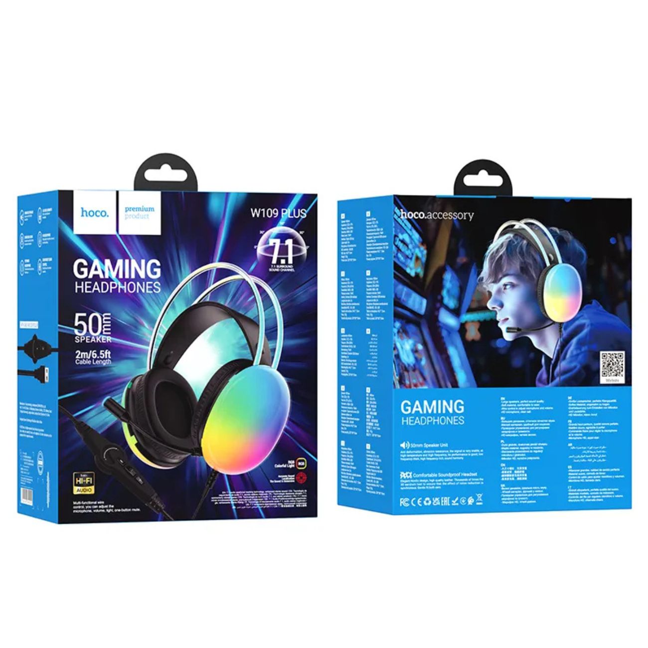 نمای جعبه هدفون گیمینگ هوکو HOCO W109 Plus Rich USB7.1 channel gaming headphones
