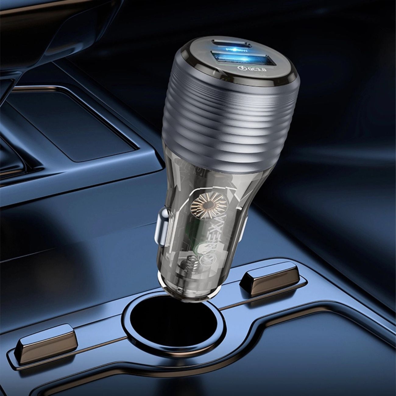 نمای کاربردی از شارژر فندکی نکسا NEXA R230 30W PD+QC Car Charger