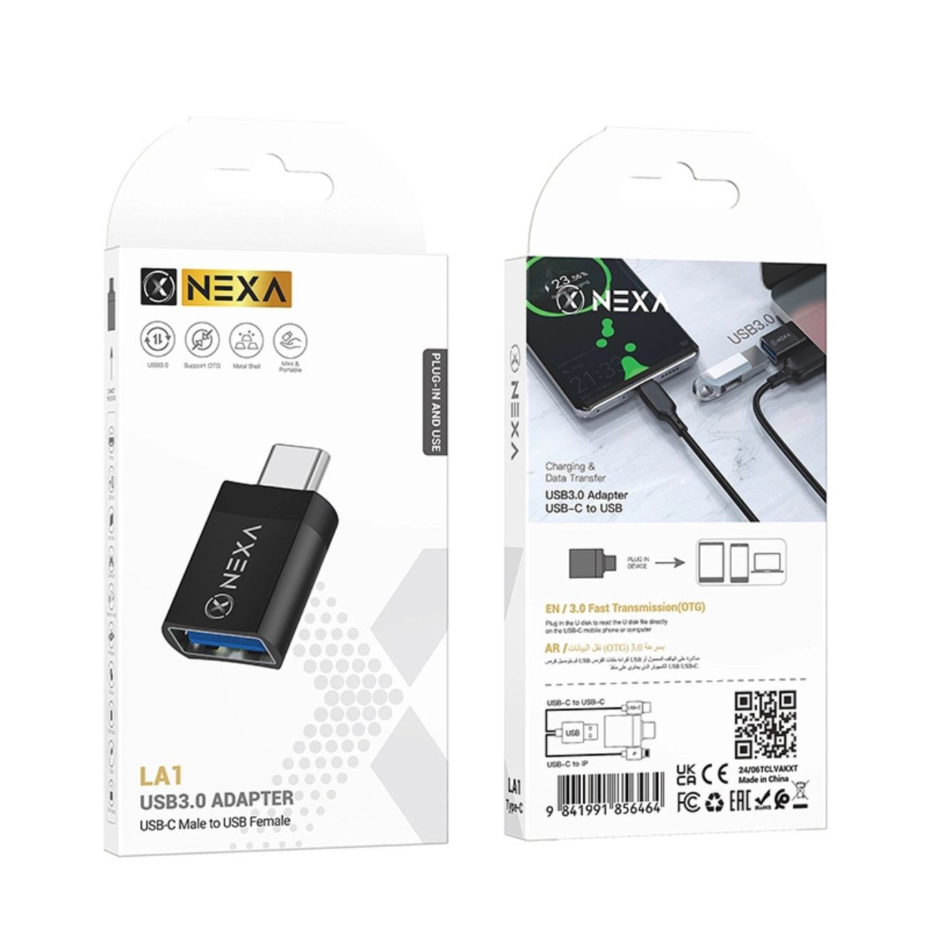 نمای جعبه مبدل تایپ سی نکسا NEXA LA1 USB-C to USB OTG Adapter