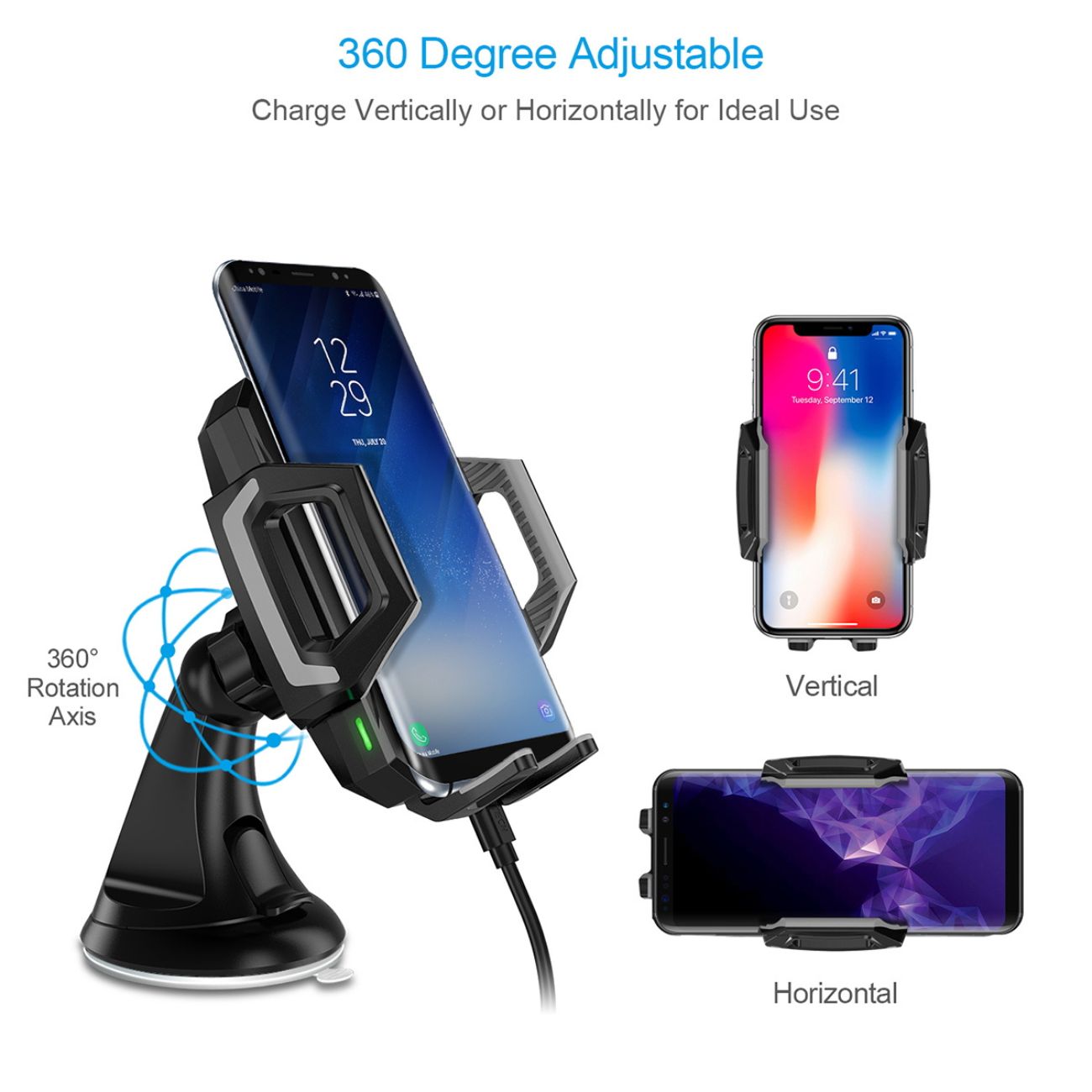 نمای کاربردی شارژر و پایه نگهدارنده گوشی چویتک Choetech T521-S Fast Qi Wireless Car Charger Stand