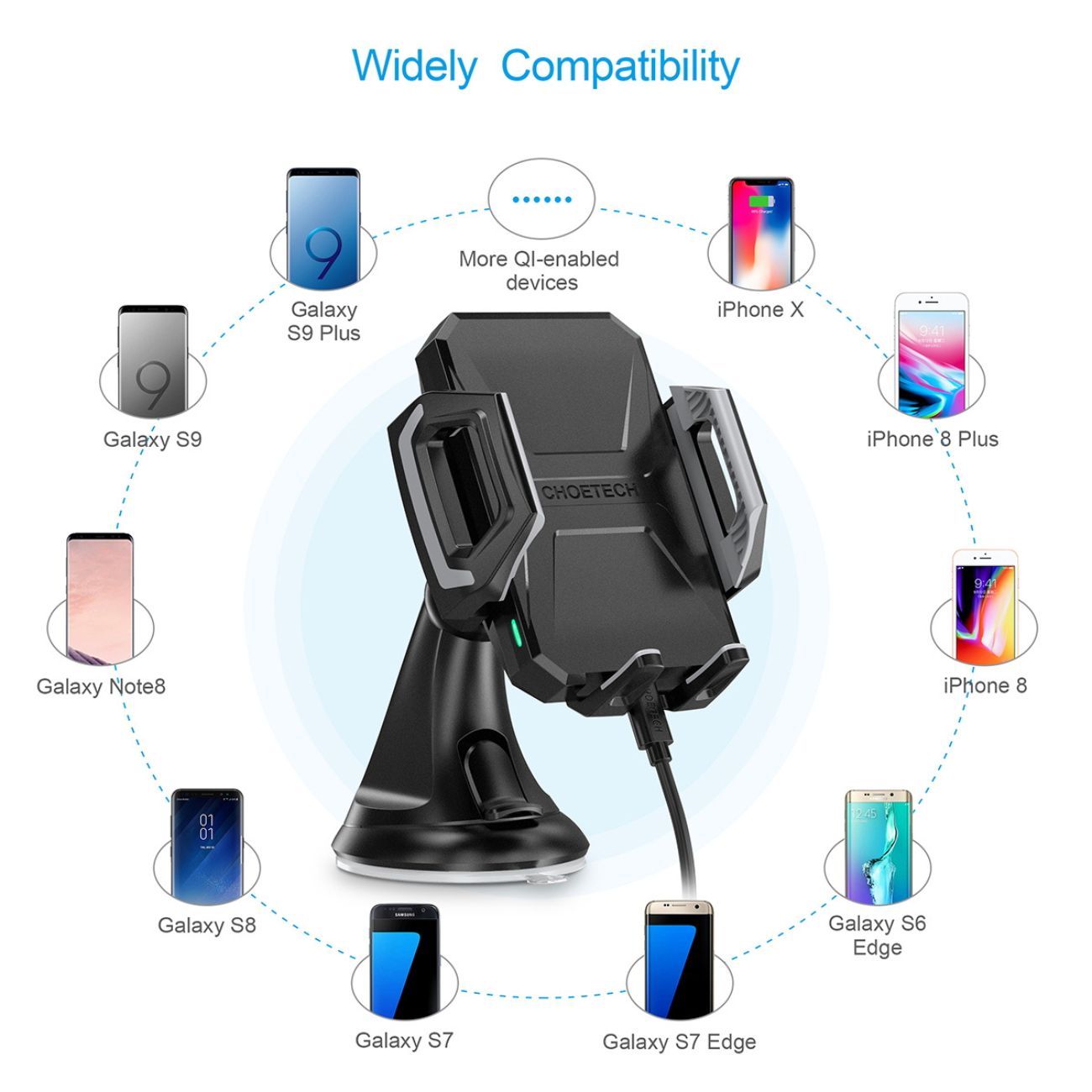 نمای قابلیت شارژر بی‌سیم و پایه نگهدارنده گوشی چویتک Choetech T521-S Fast Qi Wireless Car Charger St