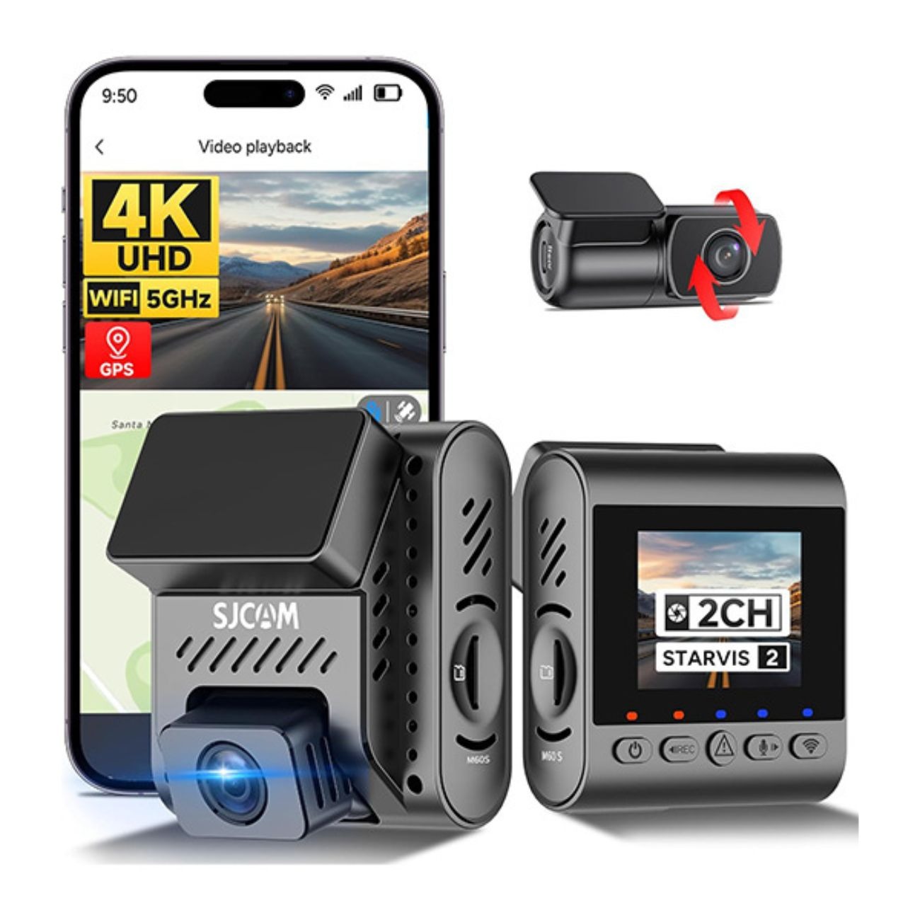 دوربین داشبورد خودرو اس جی کم SJCAM M60-2CH Dual Channel 4K Dash Camera