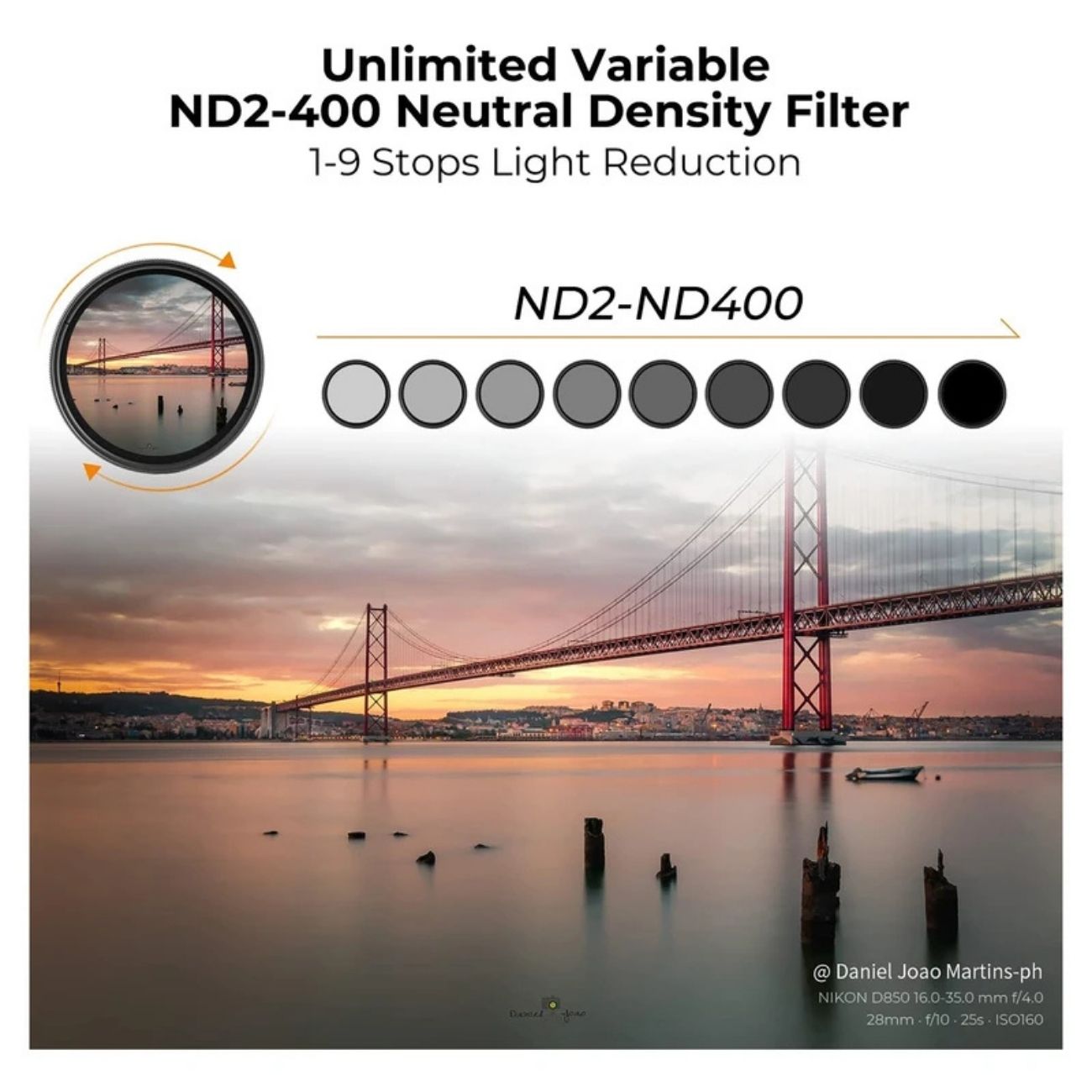 نمای کاربردی فیلتر لنز K&F Concept Variable ND2-400 HMC Nano-C 77mm Lens Filter