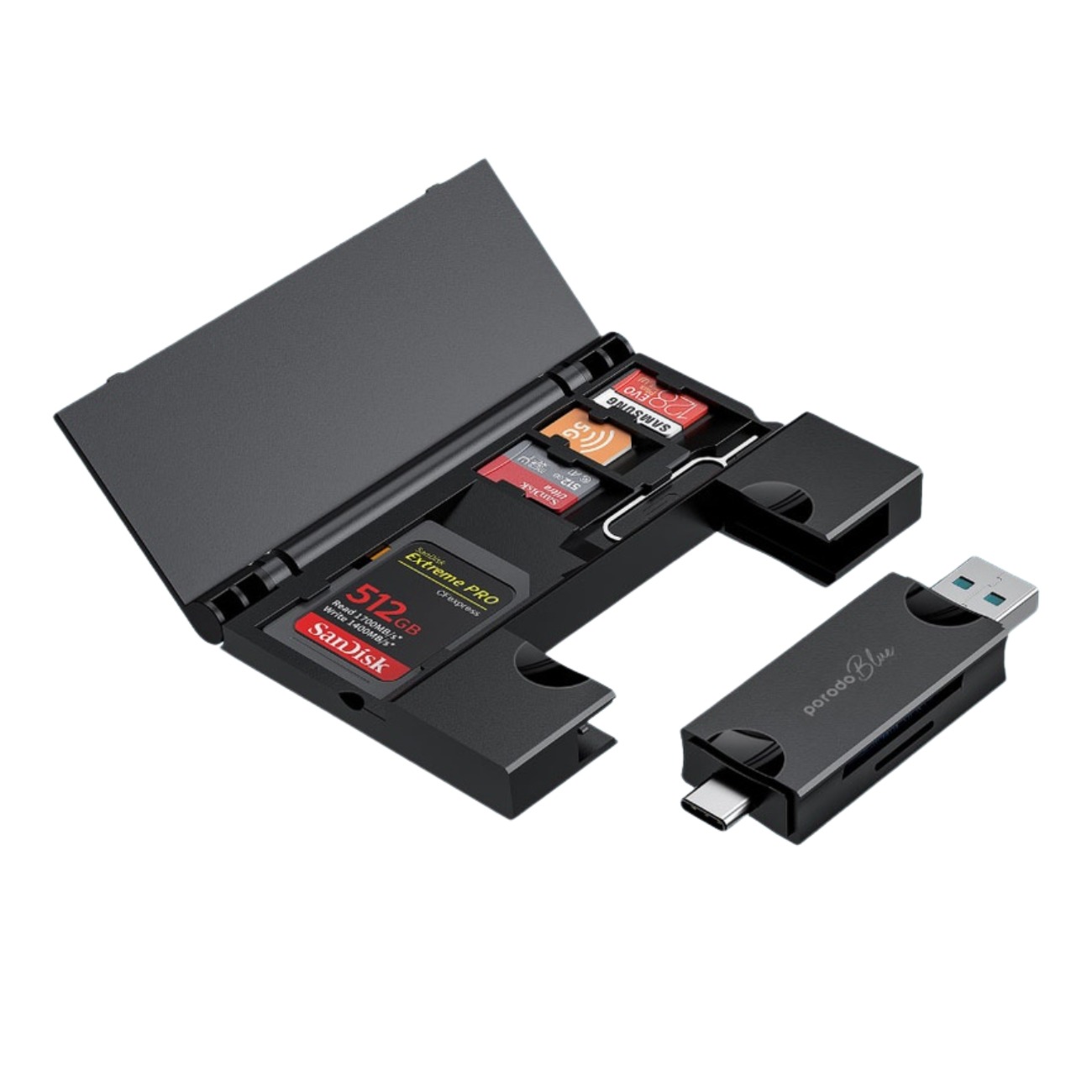 رم ریدر و محافظه نگه دارنده کارت حافظه پرودو Porodo Memory Card Reader & Storage Case