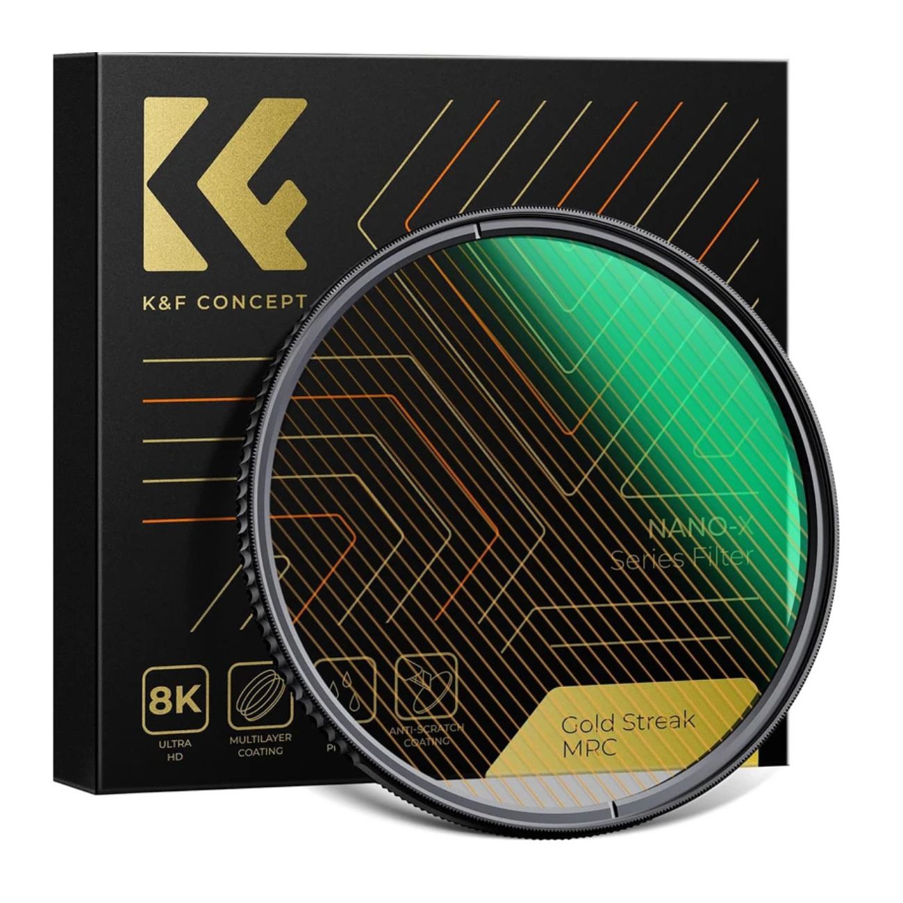 نمای کامل فیلتر ستاره‌ای و خطی طلایی کی اند اف K&F Concept 82mm Star Gold Streak Filter