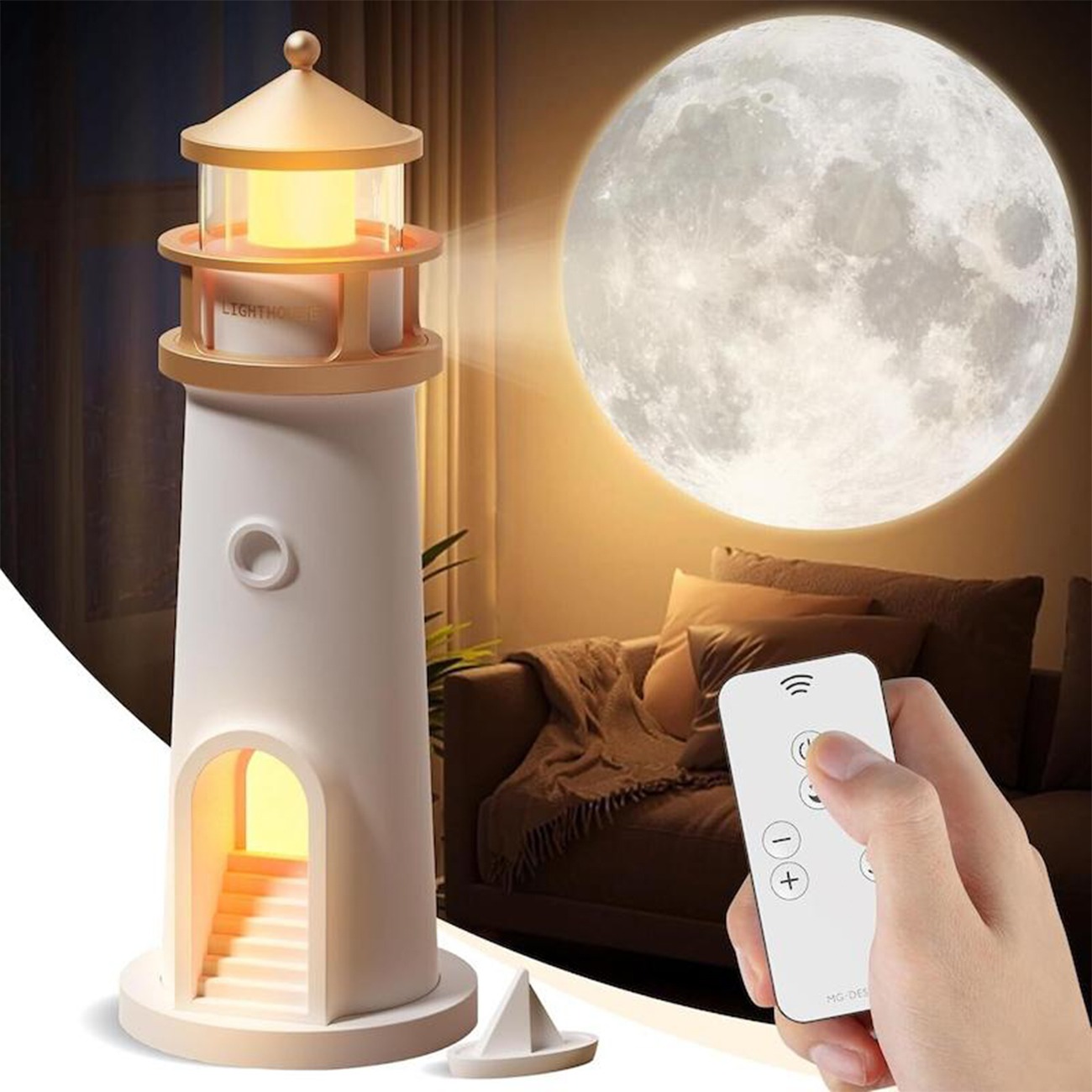 چراغ فانوس دریایی و پروژکتور ماه اسپیکردار Lighthouse light and moon projector with speaker