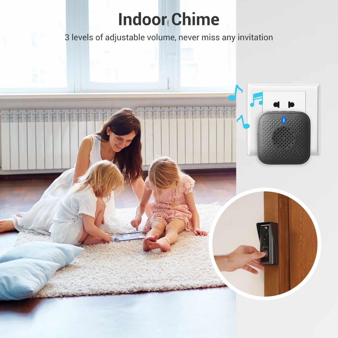 نمای کاربردی از زنگ ویدیویی بی‌سیم بلورمز Blurams 3MP D10C Wire‑Free Video Doorbell