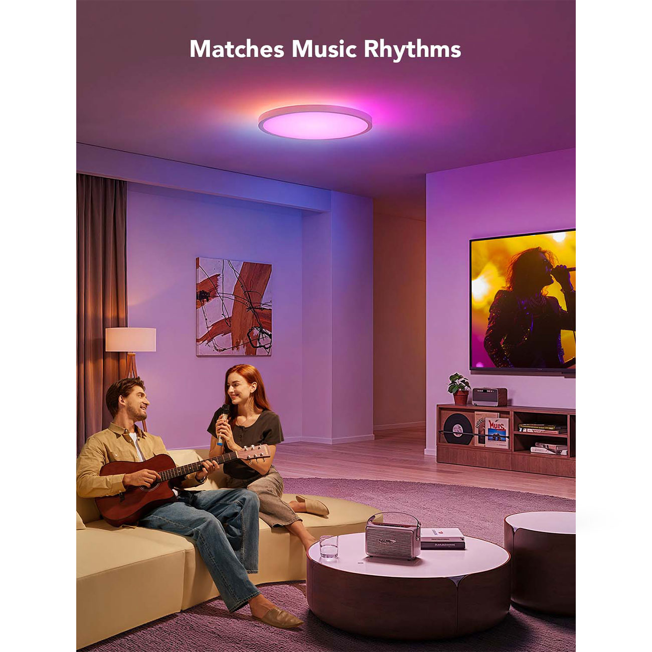 نمای کاربردی از چراغ هوشمند گووی Govee H80A1 30cm RGBWW+RGBIC Smart Ceiling Light