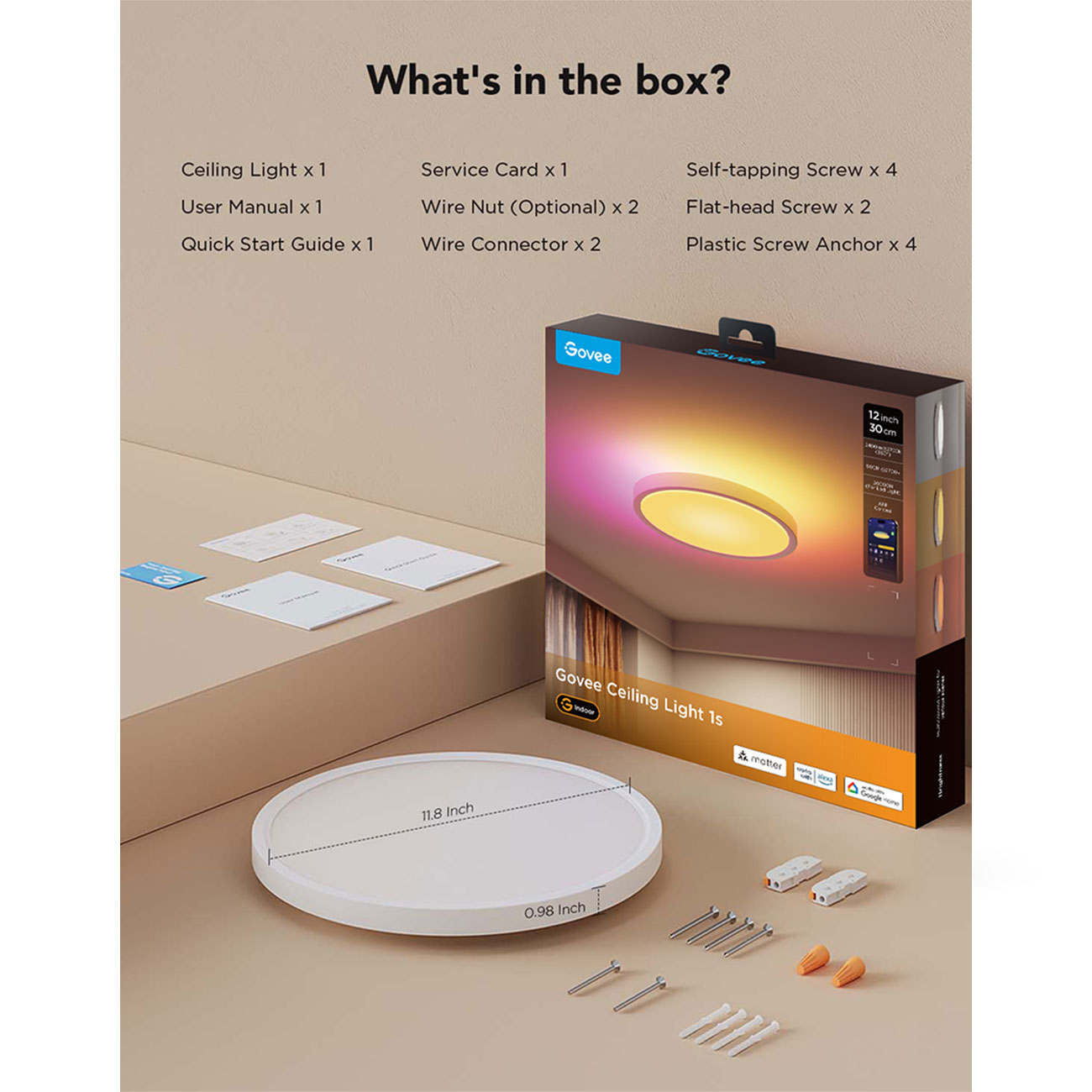 نمای کاربردی از چراغ گووی Govee H80A1 30cm RGBWW+RGBIC Smart Ceiling Light