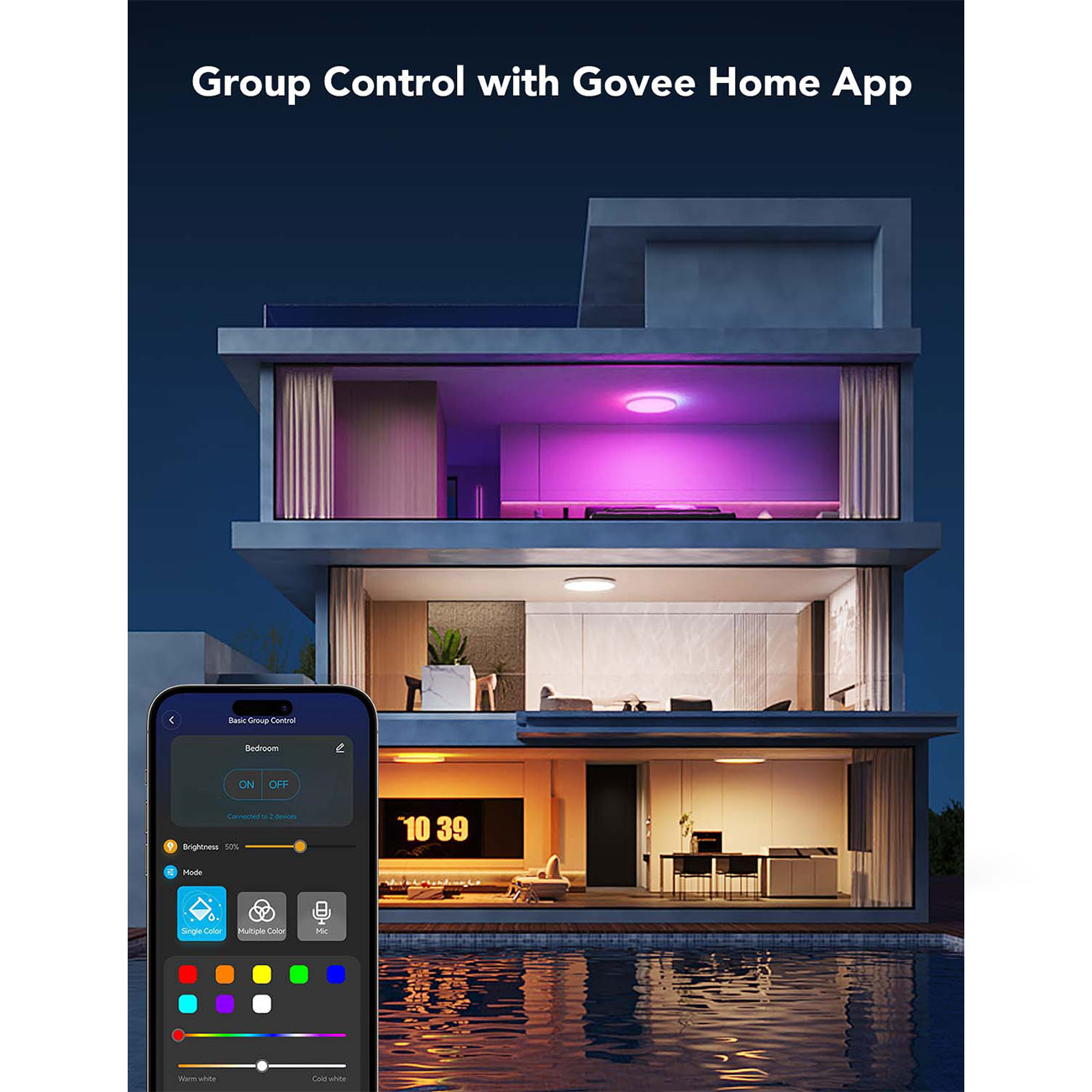 نمای کاربردی از چراغ سقفی گووی Govee H80A1 30cm RGBWW+RGBIC Smart Ceiling Light