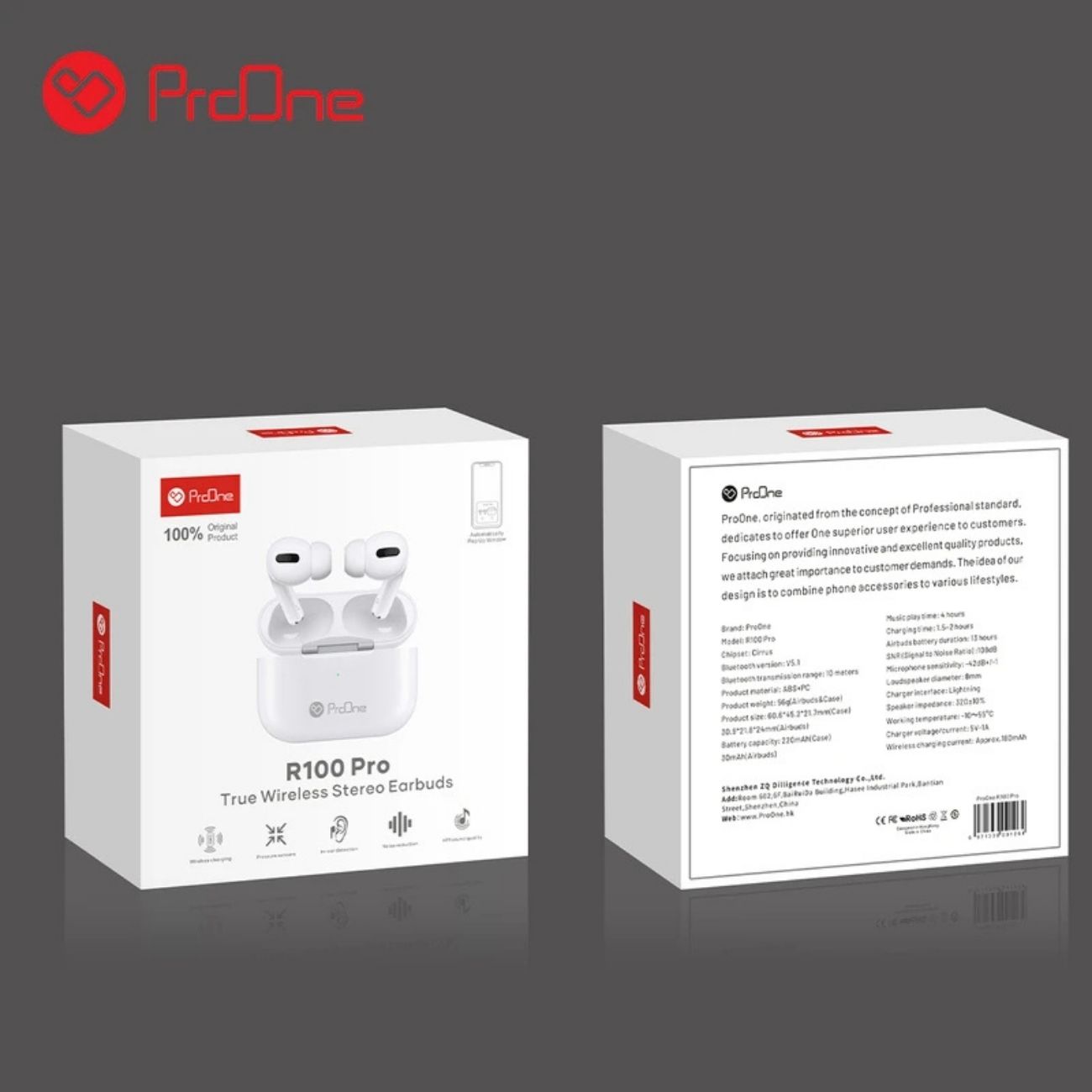 نمای جعبه هندزفری بلوتوثی پرووان ProOne R100 Pro Wireless Bluetooth Handsfree