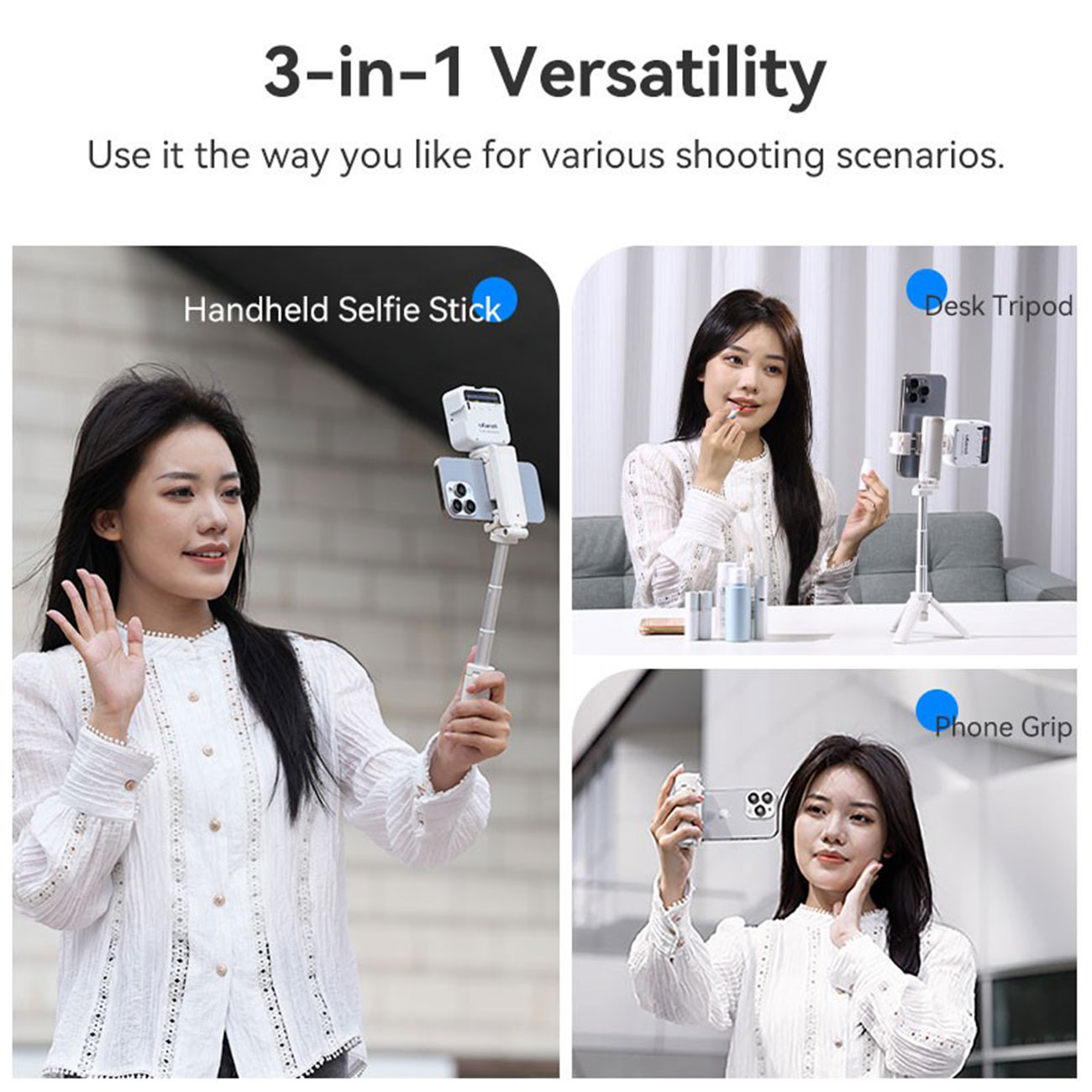 نمای کاربردی سه‌پایه اولانزی Ulanzi JJ02 with Remote M004 Extendable Grip Phone Tripod