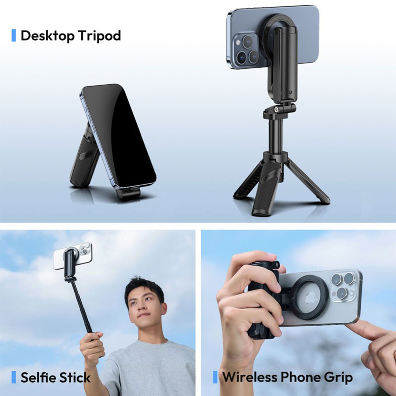 نمای کاربردی از پایه و هولدر موبایل اولانزی Ulanzi JJ03 3 in 1 Magnetic Phone Tripod