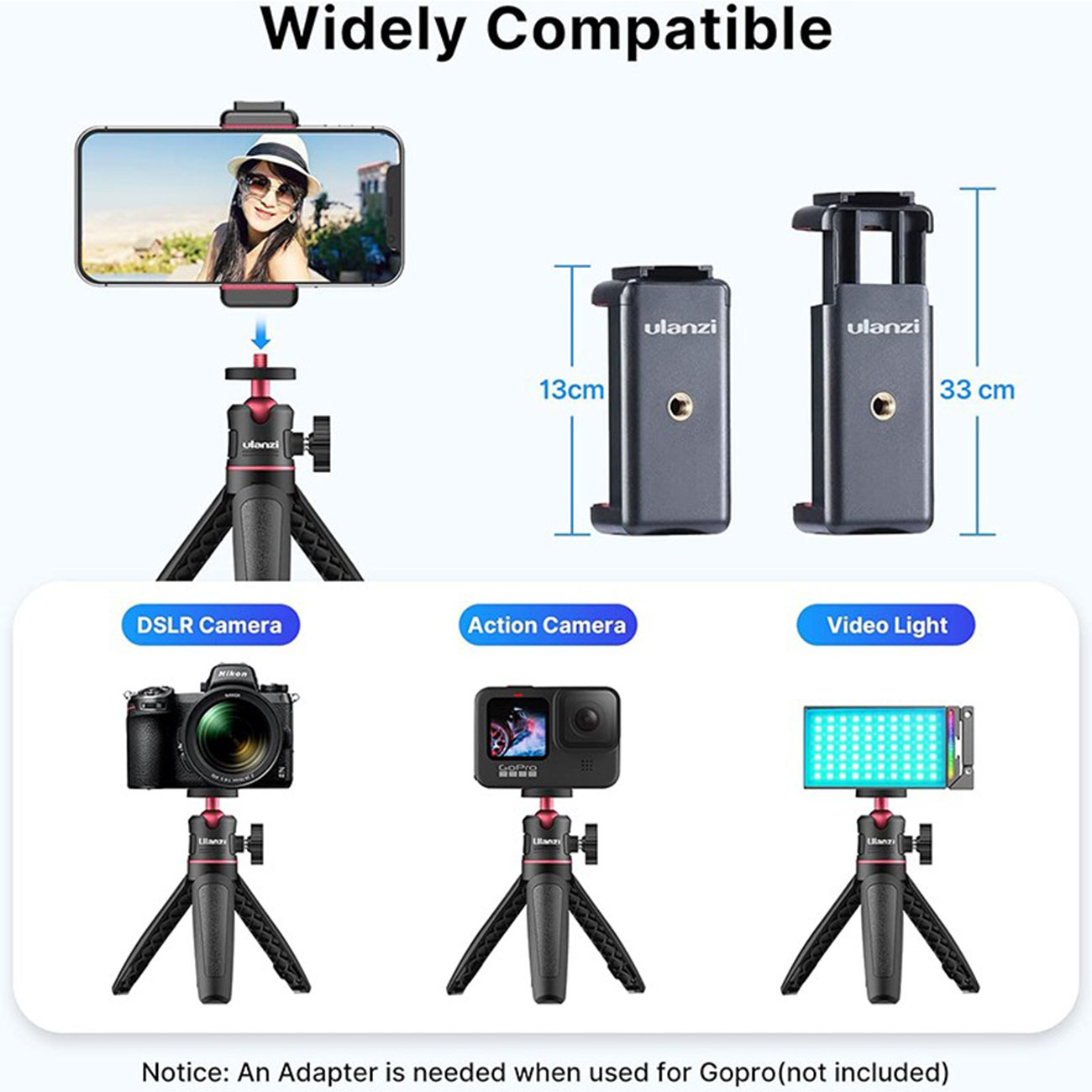 نمای کاربردی سه پایه و مونوپاد رومیزی اولانزی Ulanzi MT-08 Mini Portable and Adjustable Desktop Trip