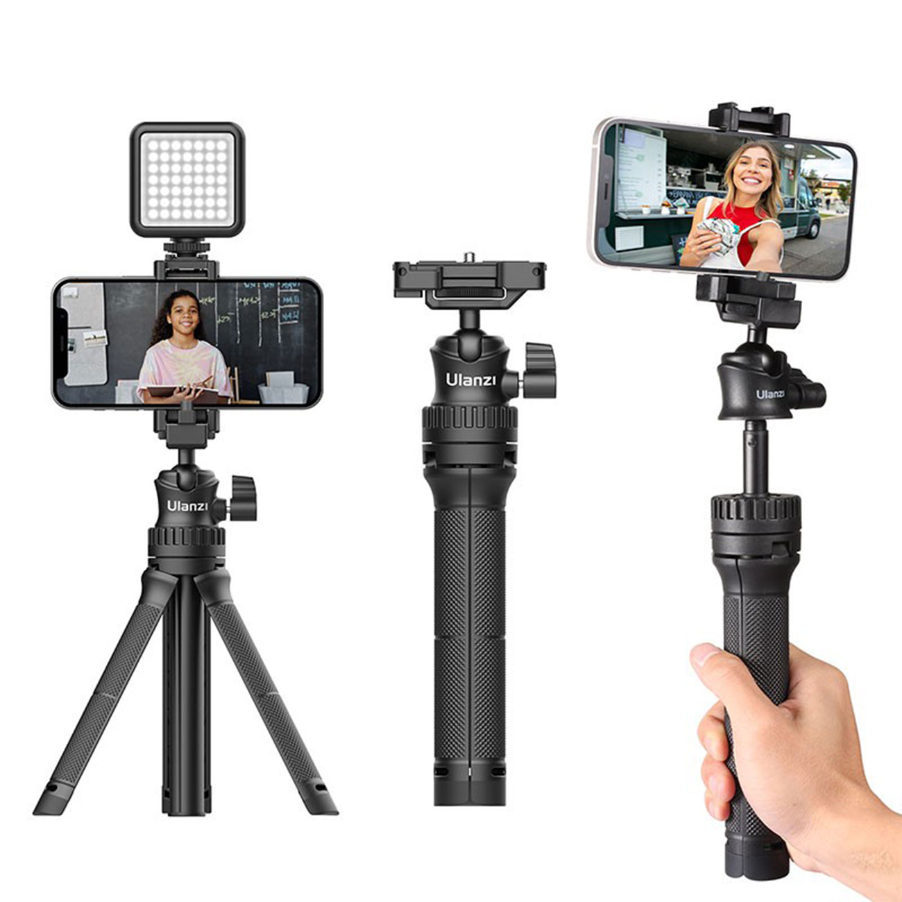 نمای کلی از سه پایه و مونوپاد دوربین و موبایل اولانزی Ulanzi MT-34 Multi-functional Extendable Tripo