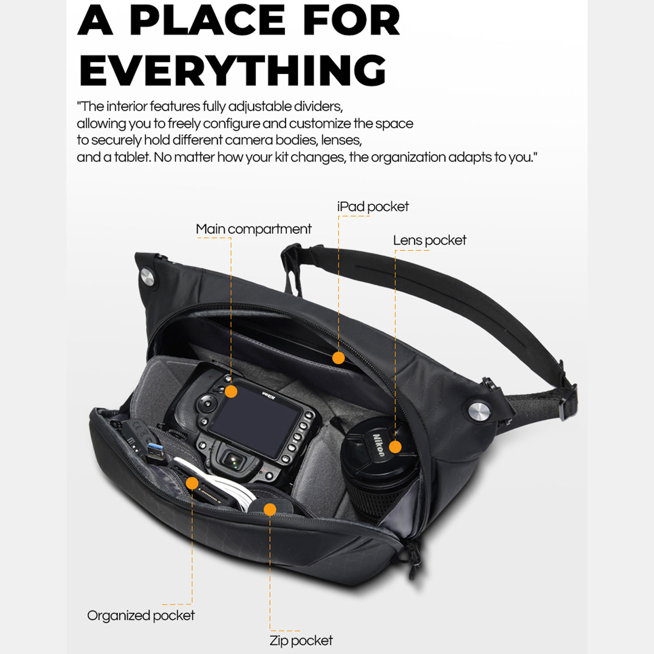 نمای کاربردی از کیف بنج Bange XJ328 with Tripod Strap Camera Sling Bag