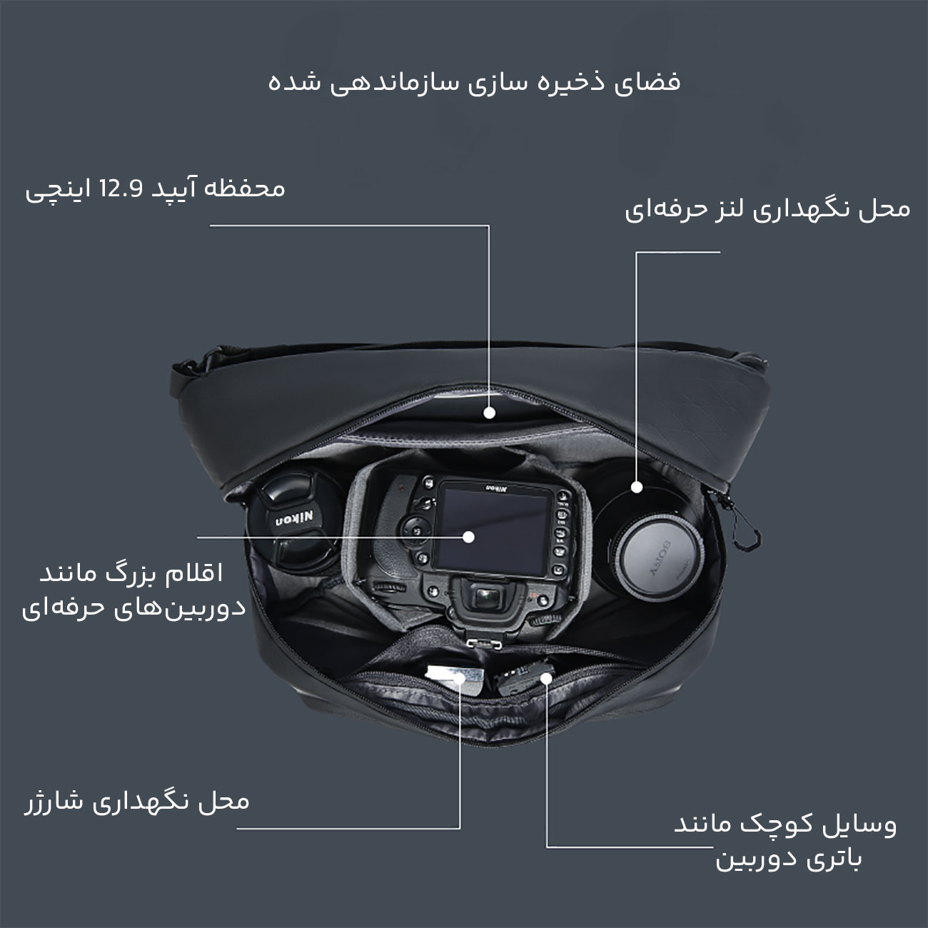 نمای کاربردی کیف دوربین Bange XJ329 Camera Sling Bag