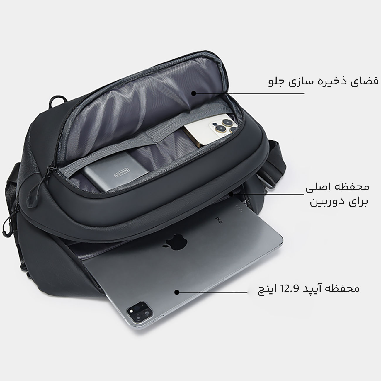 نمای کاربردی از کیف دوربین بنج Bange XJ329 Camera Sling Bag