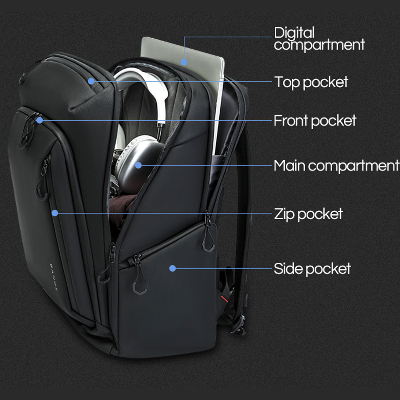 نمای کاربردی از کوله‌ پشتی دوربین بنج Bange XJ325 Camera backpack